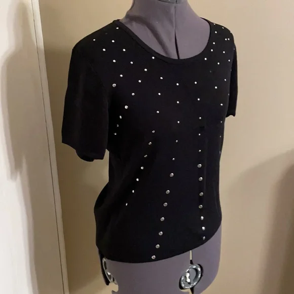 Cardicucci black studded short sleeve sweater. - Picture 2 of 2